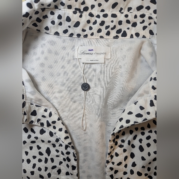 Lovers And Friends Black White Leopard Long Sleeve Plunging Neck Tie Mini Dress - Picture 9 of 12